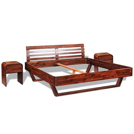 vidaXL Bettrahmen 2 Nachttische Akazienholz 180x200cm Bettgestell Holzbett
