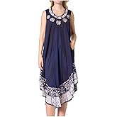 Sakkas Alexis Embroidered Long Sleeveless Floral Caftan Dress/Cover Up