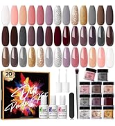 Modelones 20 Colors Dip Powder Nail Kit Starter, Nude Brown Pink Dip Nail Kit for Beginner Dippin...