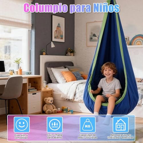 Gugxiom Columpio sensorial para niños, Silla Hamaca para niños, Hamaca para Silla de Asiento de actualización de hasta 350 Libras, para Interiores y Exteriores (Nailon Azul)