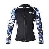 Wetsuit Jacket Women - 2mm Premium Neoprene Wetsuit Top for Men Women - Diving Suit Lycra Long Sleeve Top for Diving Surfing Snorkeling (Blue-Lycra Sleeve, US Size-M)