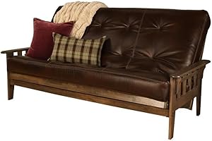 KODIAK FURNITURE Kodiak Tucson Queen Futon Frame and Mattress Set - Wood Futon with Mattress Included in Java Brown Color Faux Leather Mattress