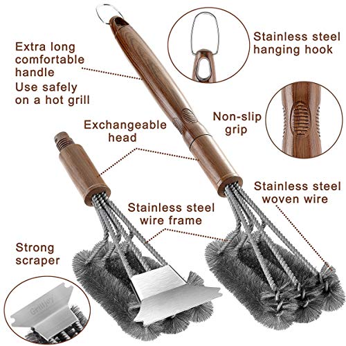 grilljoy 4PC Heavy Duty Grill Brush and Scraper with Carrying Bag