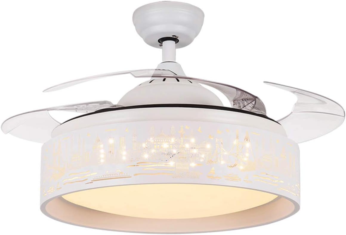 42 Inch Ceiling Fan With Lights 4 Retractable Abs Blades Modern Remote Control Ceiling Fan Led Three Tone Light Silent Fan Chandelier White Amazon Com