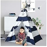 Ukadou-Kids-Teepee-Tent-for-Boys Navy and White Stripe Teepee Tent Indian Canvas Tents for Toddlers Indoor Outdoor Playhouse Play Tent for Kids