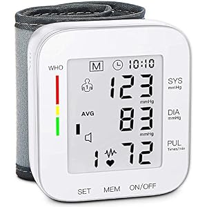 MMIZOO Blood Pressure Monitor Large LCD Display & Adjustable Wrist Cuff 5.31-7.68 inch Automatic 90×2 Reading Memory for…