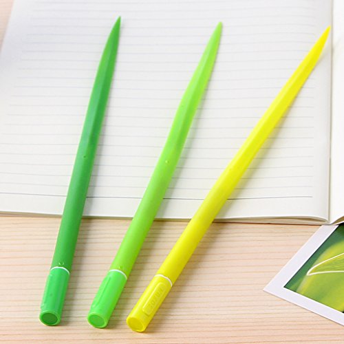 Woolf's House 3Pcs Cute Grass Shape 0.38mm Gel Pen Blakc Ink Stationery School Office Supplies(Color Random) - Thumbnail 3