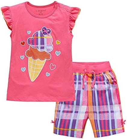 Jobakids Little Girls Short Set Summer Cotton Clothing set,Red,2T