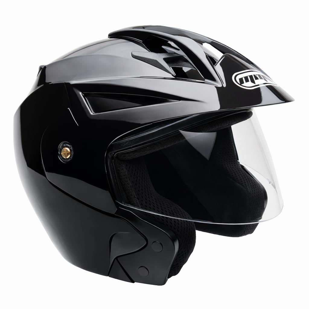 MMG Casco Abierto para Moto, Scooter/Ciclomotor/Calle, Negro Brillante, Grande