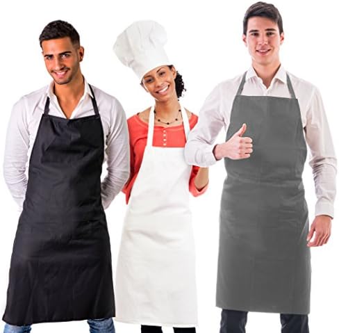 Professional Series Bib Apron 3 pack with Cell Phone and Recipe Card Pocket Black White Gray Restaurant Quality Apron