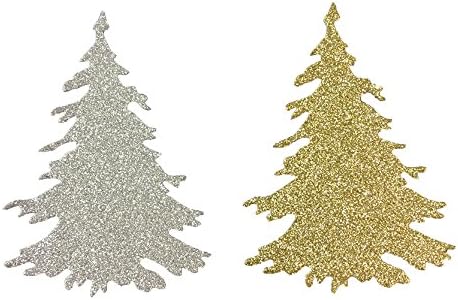 Christmas Tree Gold Silver Glitter Die Cut Stickers