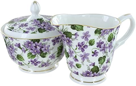 Gracie's Violets Bone China - Sugar and Creamer Set