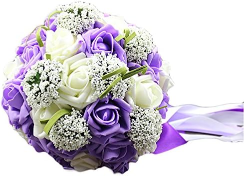Favors Dress Silk Rose Artifical Ribbon Bride Holding Flowers Wedding Bouquet Purple
