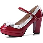 HILIB Woman's High Heel Lolita Shoes Cute Bowknot Mary Jane Shoes