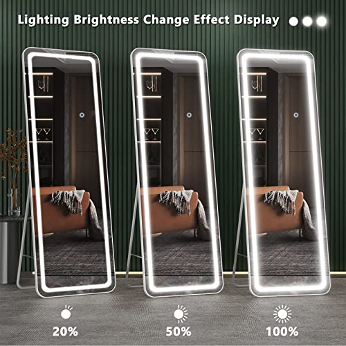 BARMI 63"x20" Full Length Mirror with Lights,LED Free Standing Floor