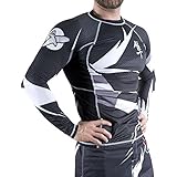 Hayabusa Metaru 47 Silver Rashguard Long Sleeve Shirt, Small, Black/White