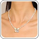 Andelaisi Boho Starfish Necklace Choker Vintage Starfish Choker Necklace Sea Shell Necklace Tiny Seed Bead Chain Necklace Ocean Sea Star Pendant Necklaces for Women
