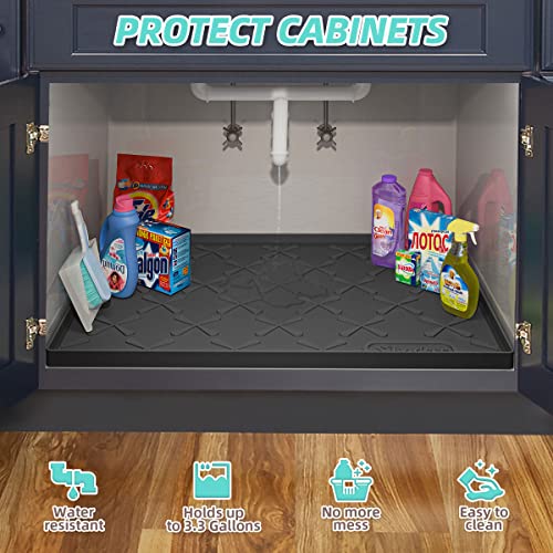 SIKADEER Under Sink Mat for Kitchen Waterproof, 34" x 22" Silicone