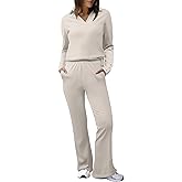 Herseas Women Sweater Set 2 Piece Outfits 2025 Long Sleeve Knit Lapel V Neck Tops High Waist Wide Leg Pants Lounge Sets