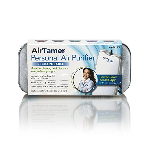 AirTamer A310 |Personal Rechargeable and Portable Air Purifier | Negative Ion Generator | Purifies Air Eliminating Germs, Dust, Viruses, Bacteria, Allergens, Mold, Odors, and More | White