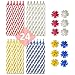 Bundaloo Birthday Candles with Holders - Fun for Party, Celebration - Colors: Pink, White, Blue, Yellow - Length 2.25”, Width .15” - 24 Pieces 12 Holders