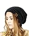 NYfashion101 Exclusive Unisex Two Tone Warm Cable Knit Thick Slouch Beanie Cap, Black/Gray