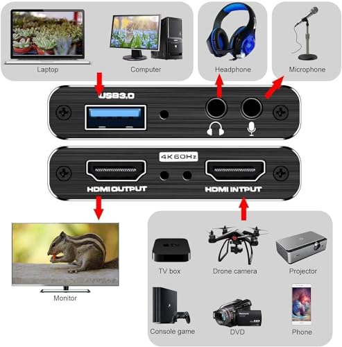 VIXLW 4K HDMI Video Capture Card, USB3.0 1080P 60FPS Video Recorder, Nintendo Switch Capture Card for Streaming Gaming and Broadcasting, Xbox Series X/S, Xbox One X/S, PS4, PS5, OBS, Camera, PC