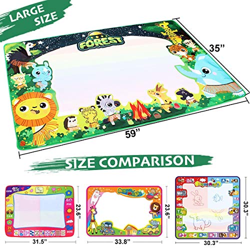 Large Water Drawing Mat for Kids Aqua Magic Water Doodle Drawing Mat Mess-Free, Non-Toxic, Eco-Friendly, Reusable 59 Inches x 35 Inches Includes Drawing Guide, Stencils