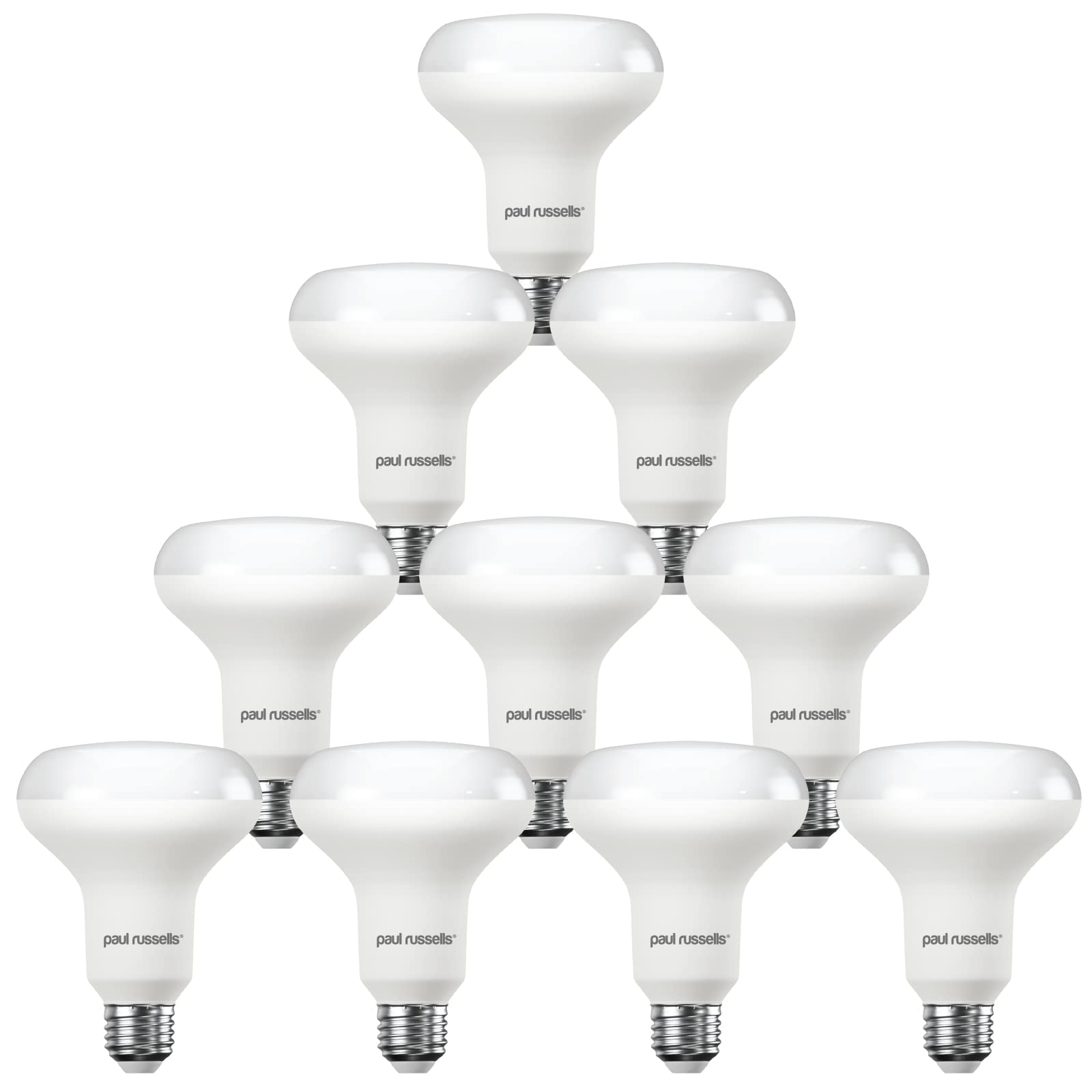 paul russells E27 Spotlight 10W LED Reflector R80 Light Edison Screw, 60w Equivalent Bulb, 940 Lumen, 6500K Daylight, Frosted 120° Beam Angle ES Energy Saving Non-Dimmable Lightbulbs, Pack of 10