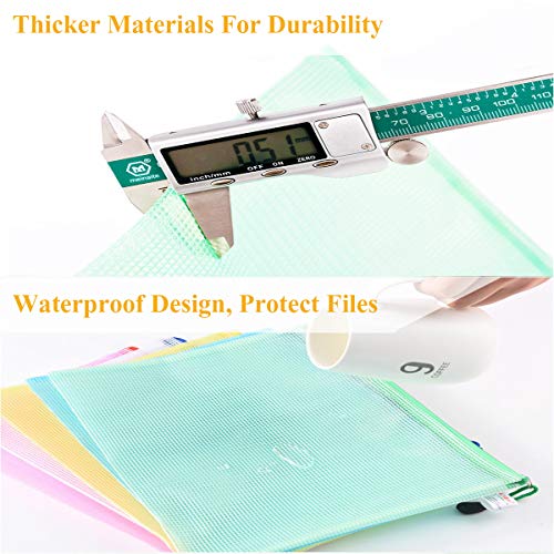 Mesh Zipper Pouch Waterproof Double Plastic Document Organizer Bag Zip File Folders for Office School Supplies,Business Receipts, Magazine, Toys, Cosmetics,Travel Accessories 6 Sizes,30 Pcs