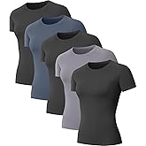 5-Pack Women's Compression Shirts Short Sleeve Workout Tops Athletic Baselayer Quick Dry Gym Yoga Running T-Shirt