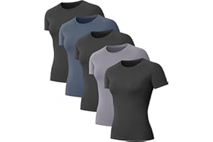 NEBUKINEX 5-Pack Women's Compression Shirts Short Sleeve Workout Tops Athletic Baselayer Quick Dry Gym Yoga Running T-Shirt