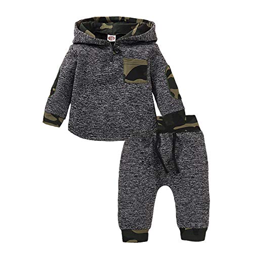 Kids Toddler Infant Baby Boys Girls Fall Outfit Plaid Pocket Hoodie Sweatshirt Jackets Shirt+Pants Winter Clothes Set (Camouflage, 6-12 Months)