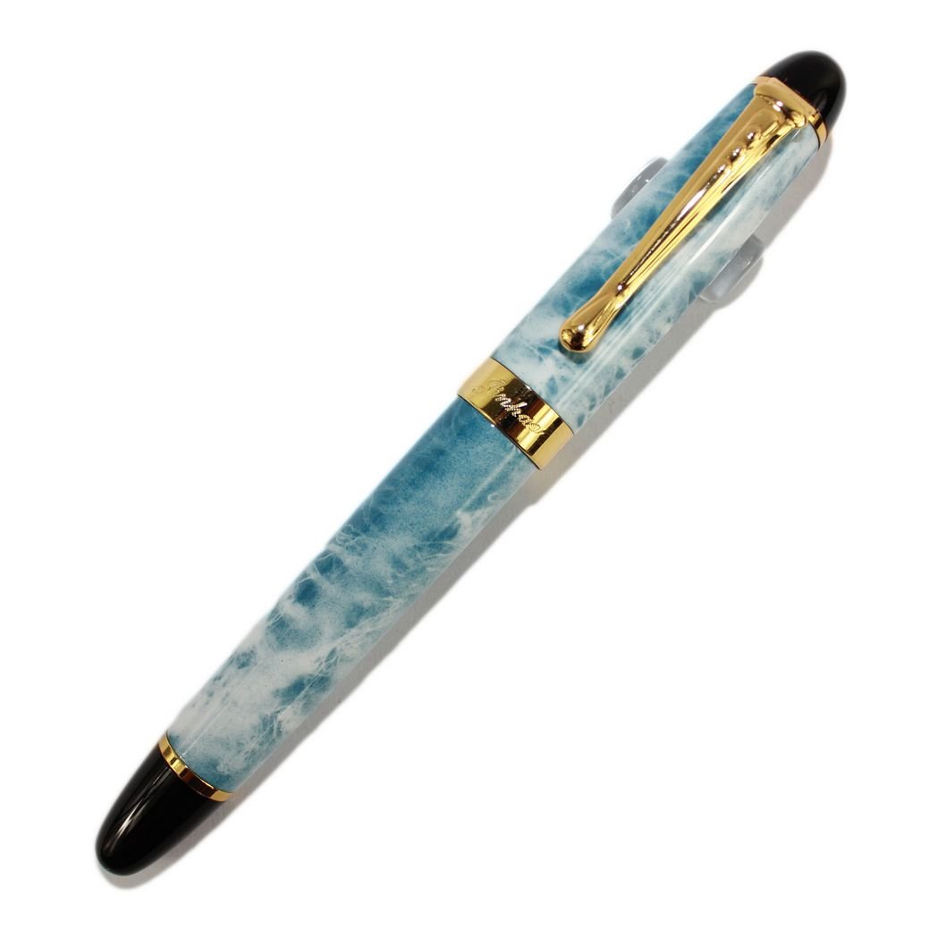 Gullor 450 Light Blue and White Pattern Flog Rollerball Pen with Golden Clip