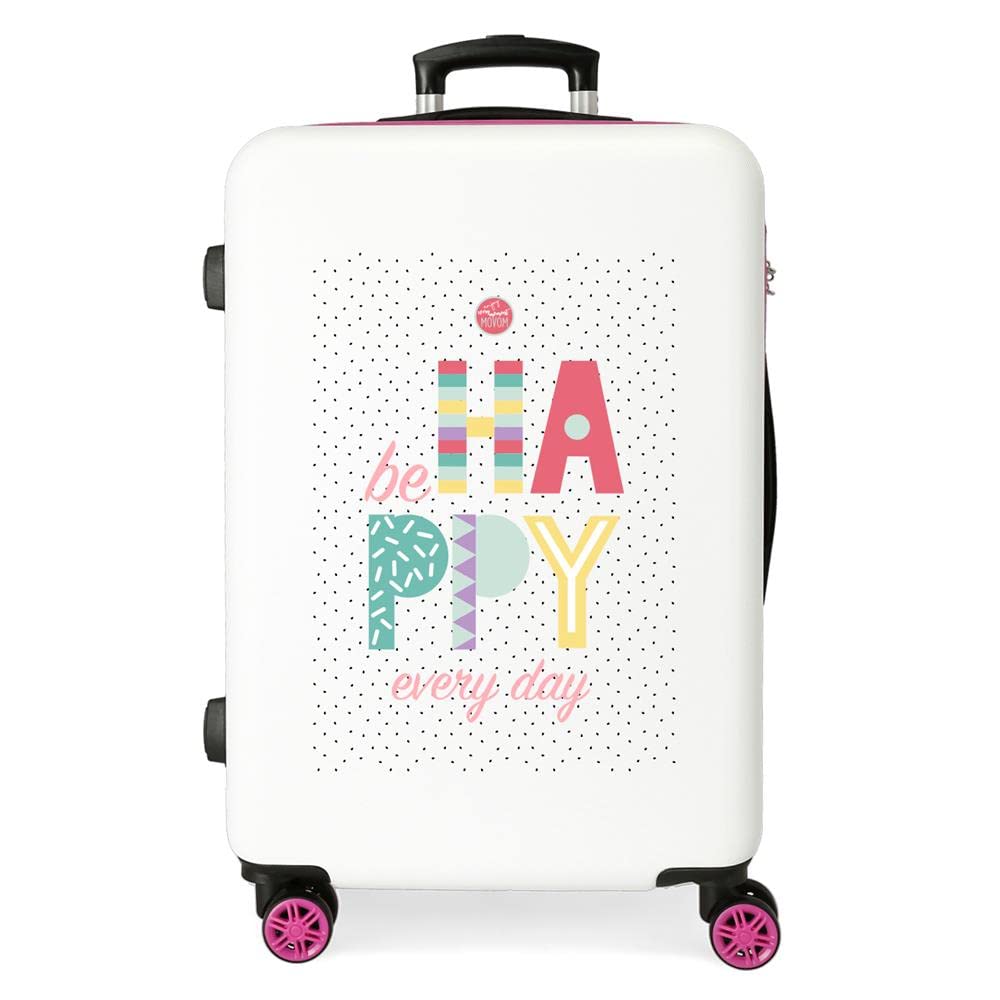 MOVOM Enso Be Happy Pink Medium Suitcase 45x68x26 cm Rigid ABS Combination Lock 70 Litre 3.7 kg 4 Double Wheels