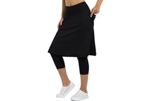 Xioker Women Athletic Knee Length Skirts with Leggings,Skorts Leggings&Skirted Capris Skorts for Women Yoga Pockets