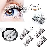 Magnetic Eyelashes 3D Reusable Fake Dual Magnet Eyelashes,Ultra Thin No Glue 0.2mm False Lashes Natural Looking and Handmade(1Pair 4Pcs)