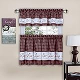 PowerSellerUSA Country Gingham Check Live Laugh Love CAFï¿½ Plaid Kitchen Curtain Set, Assorted Colors - 58
