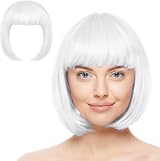 Aomig 3 Pack Short White Bob Wigs Set with 2 Wig Caps Neon Fancy Dress view 8