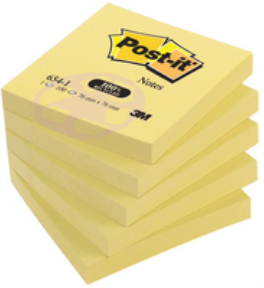 Post-it Recycled Notes Pad of 100 76x76mm Yellow Ref 654-1YE [Pack 12]