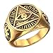 OAKKY Jewelry Men's 316l Stainless Steel Triangle Eye of God Rings, Vintage Gold Size 11