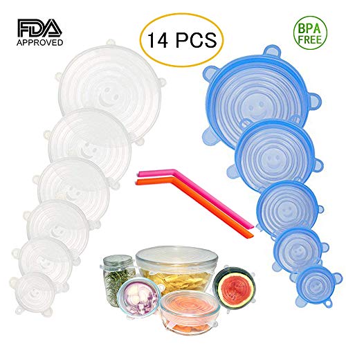 12pcs Silicone Stretch Lids with 2 Bonus, Reusable Insta Lids and Stretchable Food Covers to Keep Food Fresh for Various Sizes and Shape of Containers As Seen On TV, Dishwasher and Freeze - Thumbnail 6