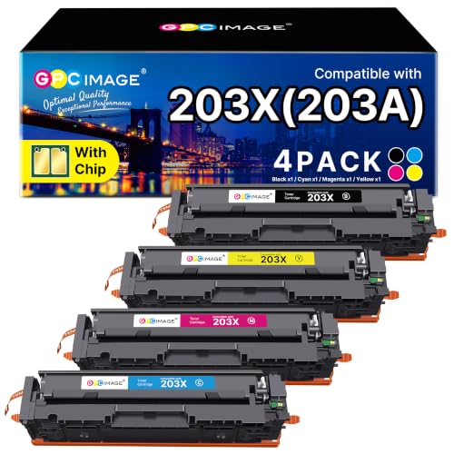 GPC Image 203X CF540X Toner with Chip Compatible for HP 203X 203A for Toner M281fdw for Color Laserjet Pro MFP M281fdw M281fdn M281cdw M280nw M254dw M254nw M254dn (Black Cyan Magenta Yellow, 4-Pack)