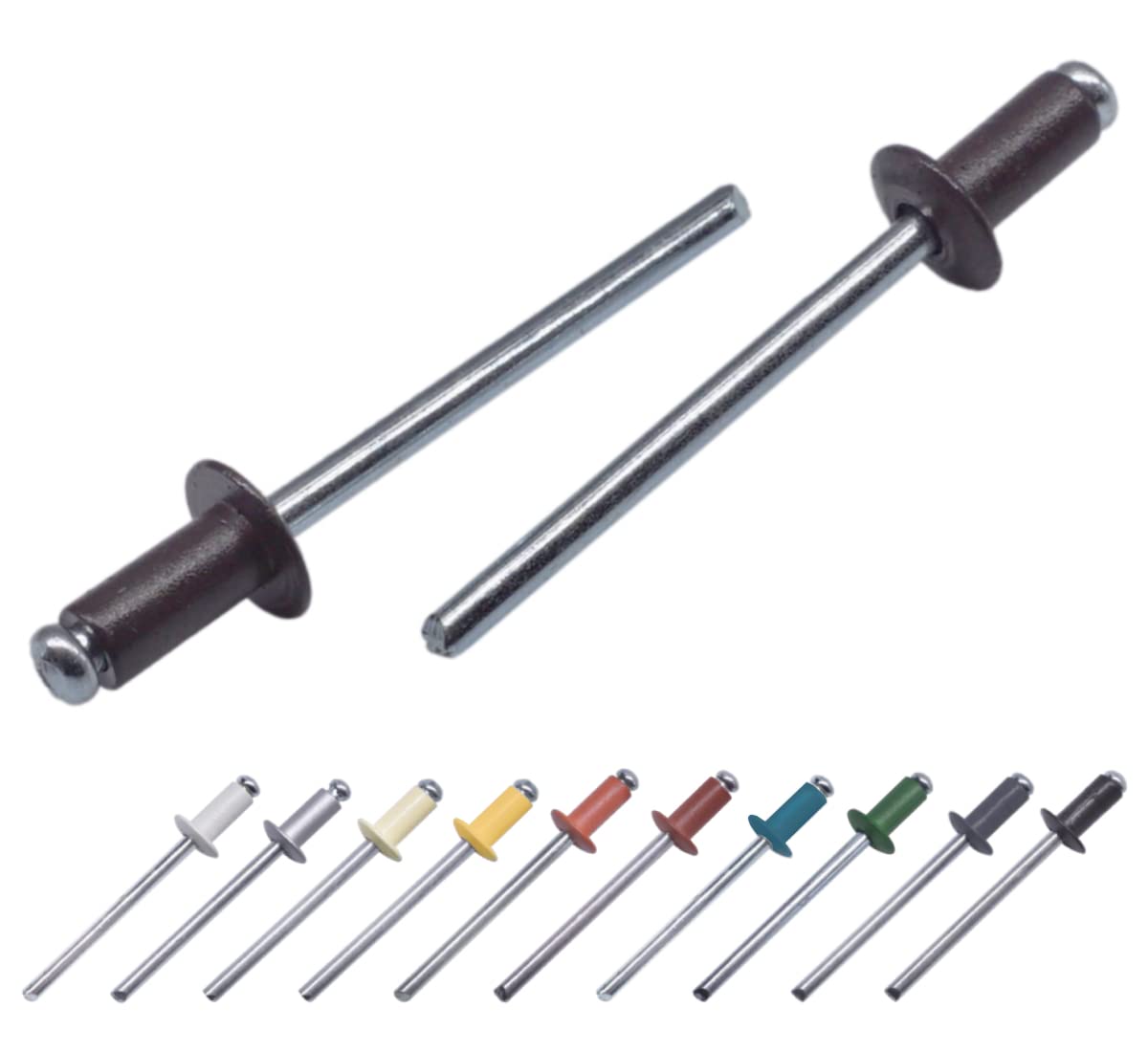 (Pack of 100 pcs) Painted Blind Rivets 3.2 x 8 mm, Dome Head, DIN 7337, Aluminum Rivet and Steel Mandrel, Pop Rivets (100, Grey Brown RAL 8019)