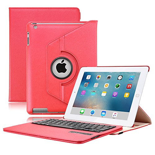 iPad 2/3/4 Keyboard Case, KVAGO Slim-Fit Protective Case 360 Degree Rotating Case Sleeve with Detachable Wireless Bluetooth Keyboard Keypad for Apple iPad 2/ iPad 3/ iPad 4 -Red