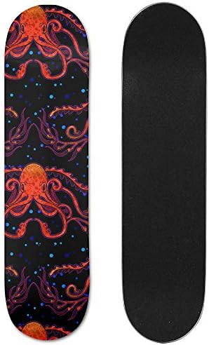 JIN HUA XU Unisex Skateboard Longboard Red Octopus Single-sided Printing Skateboards Hip-hop Fashion Skateboards