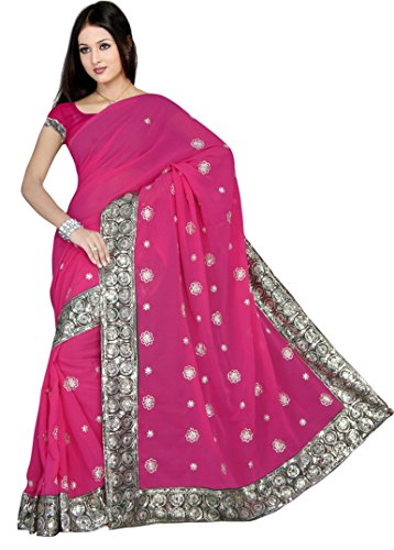 Magenta Women's Wedding Sequin Embroidered Saree Sari fabric - BB