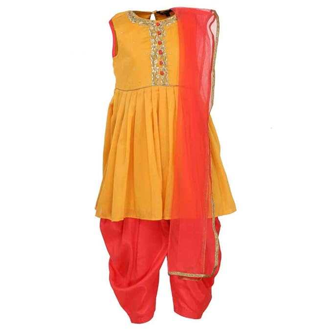 Girl's synthetic Pleated Salwar Suit Set (205943175_ Mustard_ 3 Years)
