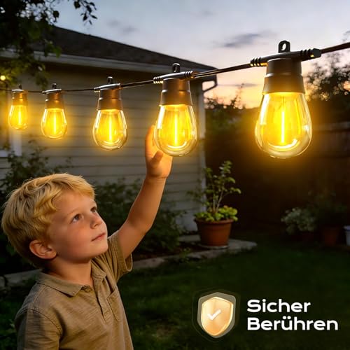 GlobaLink Guinguette String Lights Outdoor and Indoor, 31M 30+2 Energy Saving LED Bulbs Waterproof IP65 String Lights Outdoor Decoration for Summer Garden Patio Party Patio 8 Modes