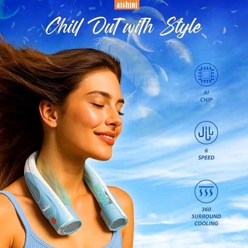 Aishini Neck Fan, Powerful Portable Fan AI 6 Speeds, 6000mAh Long-Lasting, Dual Motor Faster Cooling, USB-C Rechargeable, Hands-Free, (20H Runtime) 360° Airflow, Quiet Personal Fan (BLUE COLOR)